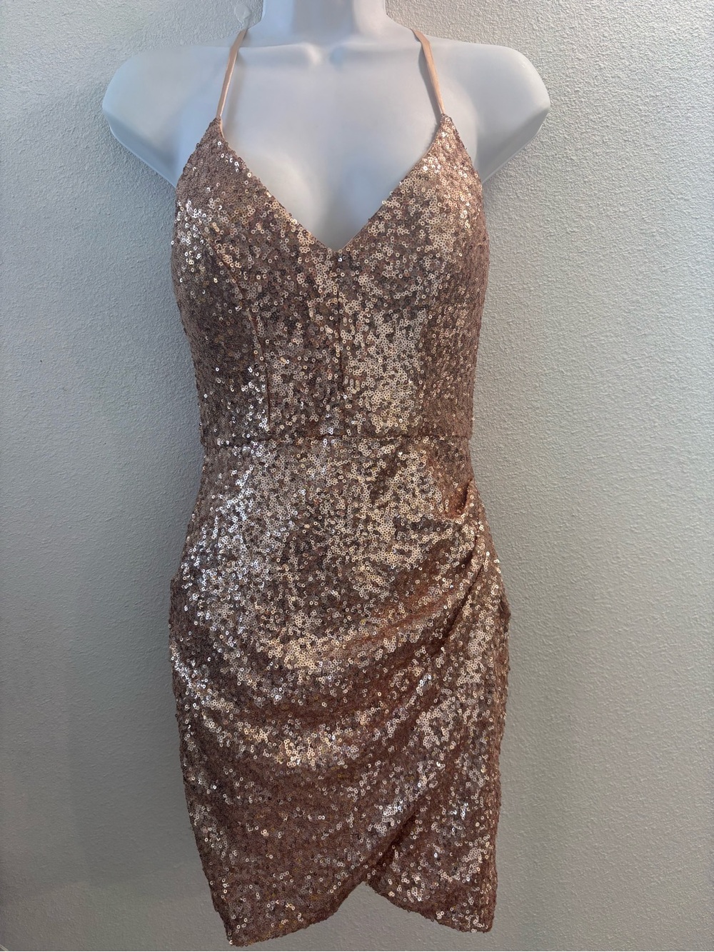 B. Smart Rose Gold Sequin Spaghetti-Strap Prom Dress Size 1